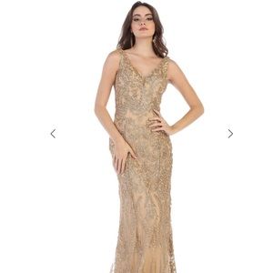 May Queen long beautiful gold sequined prom dress